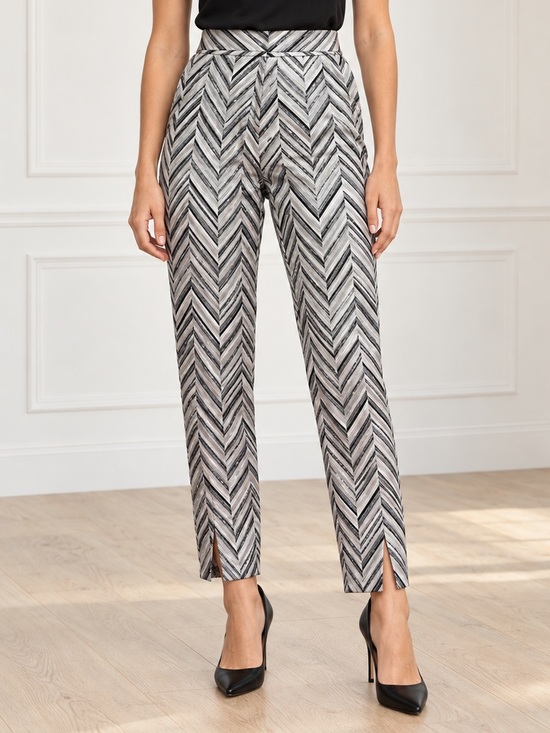 Lulus Pants - Lulus Creative Thinking Pants M Silver Black Metallic Chevron High Rise Ankle